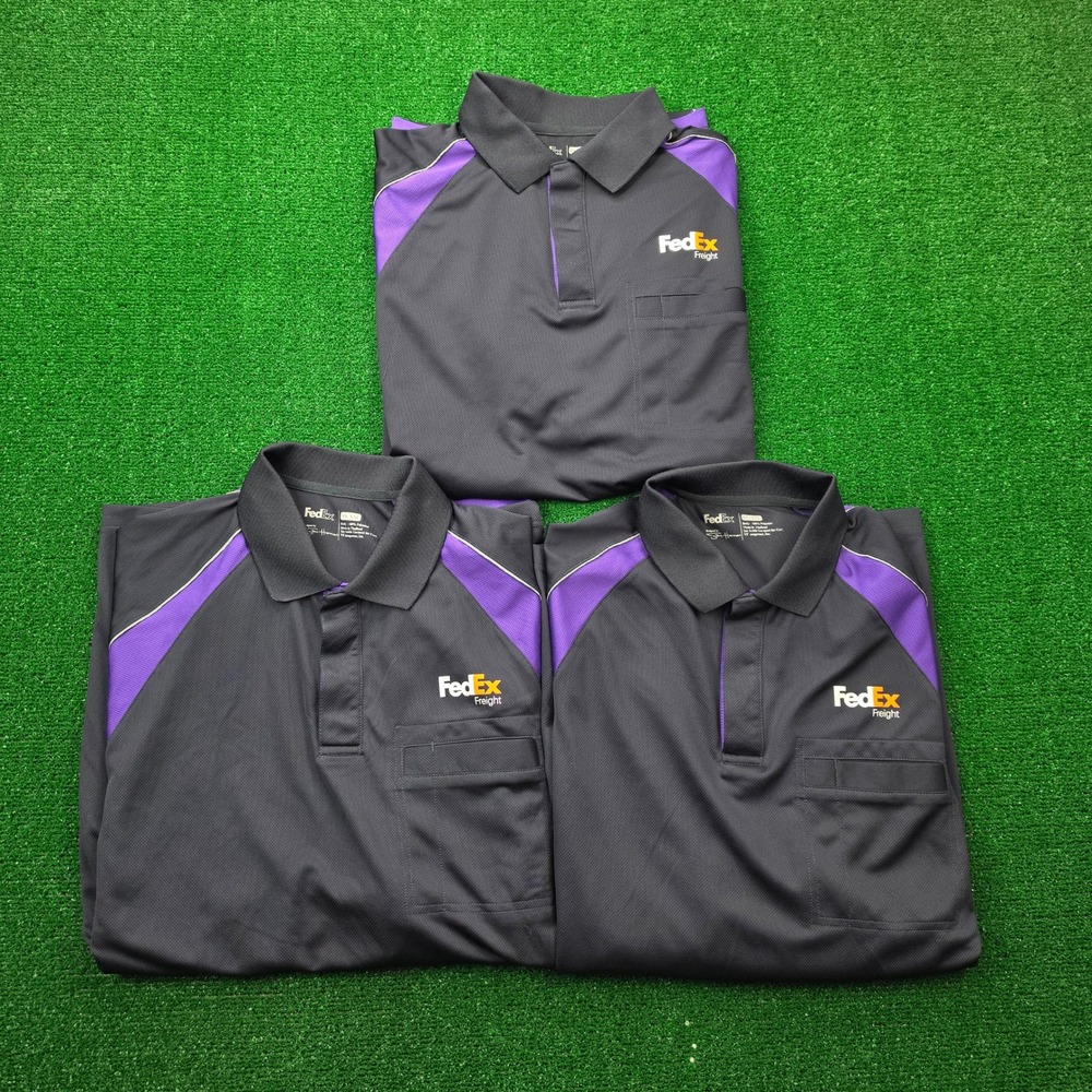Fedex Freight Polo Shirt Mens Large Black Employee Uniform Bundle Lot of 3